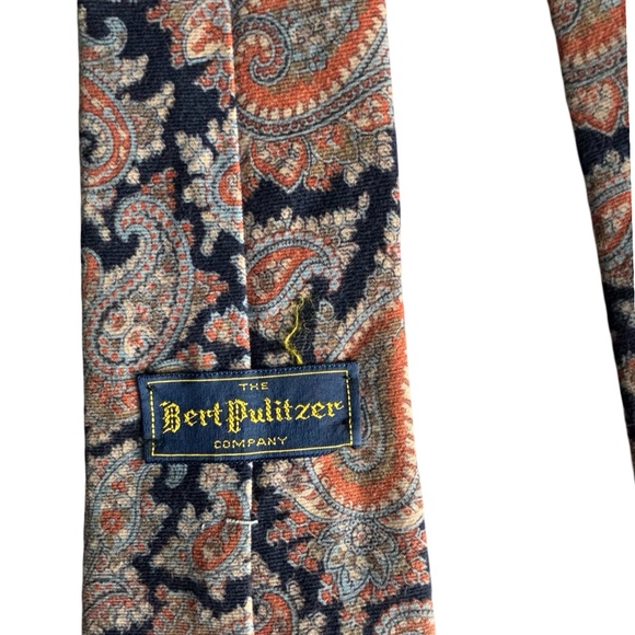 Bert Pullitzer Paisley Neck Tie - Orange & Navy Blue - Picture 2 of 5